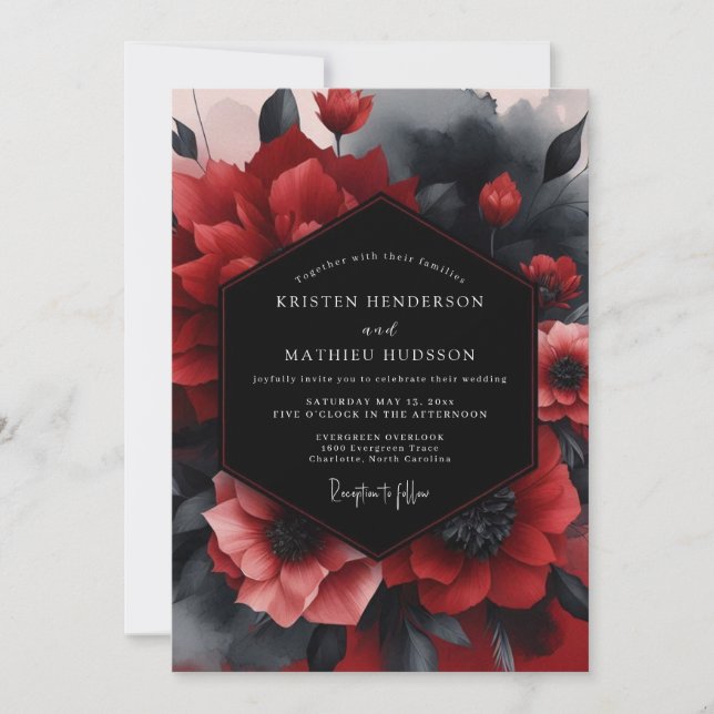 Invitation Crimson Noir Bloom Wedding (Devant)