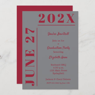 Invitation Crimson on Grey Graduation Party