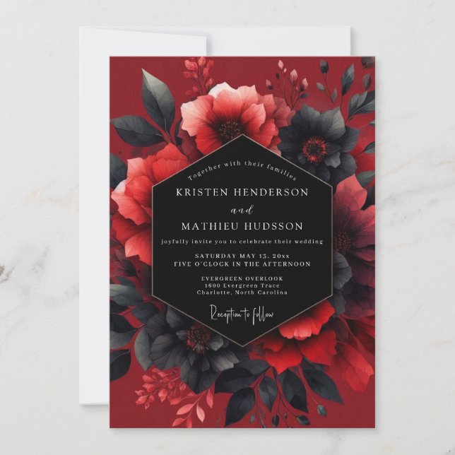 Invitation Crimson Passionate Flora Wedding (Devant)