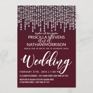 Invitation Crimson Red Hanging Diamond Lights Mariage