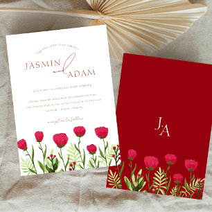 Invitation Crimson Red Poppies Mariage floral