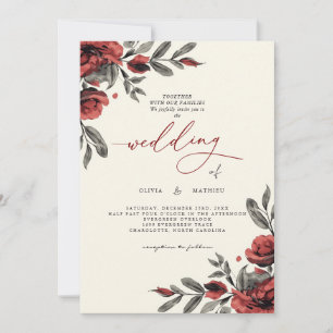 Invitation Crimson Rose Branche Mariage