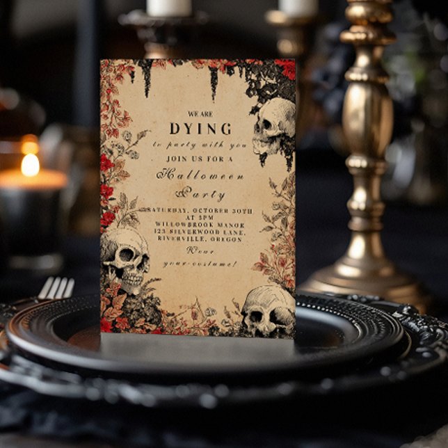 Invitation Crimson Roses et crânes Halloween Collecte (Créateur téléchargé)