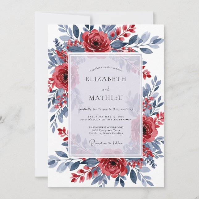 Invitation Crimson Slate Ornate Winter Wedding (Devant)