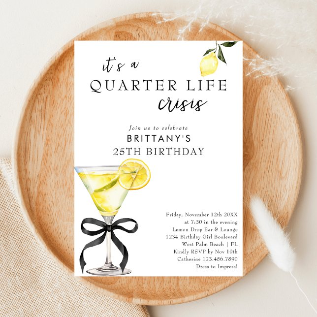 Invitation Crise de la Quart de Vie Martini au Citron 25e Ann (Créateur téléchargé)