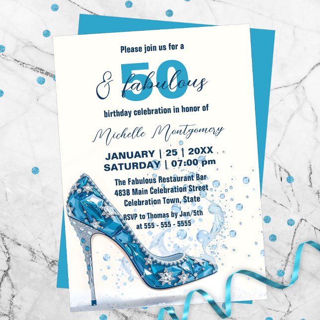 Invitation Cristal bleu Stiletto avec pierres précieuses 50e  (Créateur téléchargé)