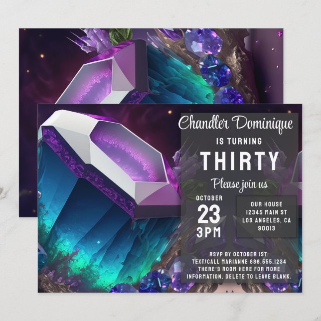 Invitation Cristal Jewel Tone Alexandrite Gem Juin Anniversai (Devant / Derrière)