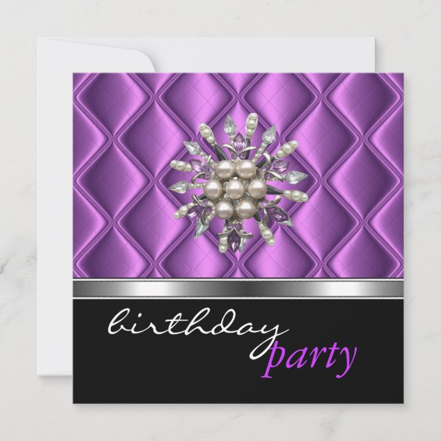 Invitation Cristal Mauve Violet Argent Bijou Noir (Devant)