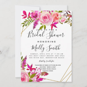 Invitation Cristal rose Peach Roses Aquarelle douche nuptiale