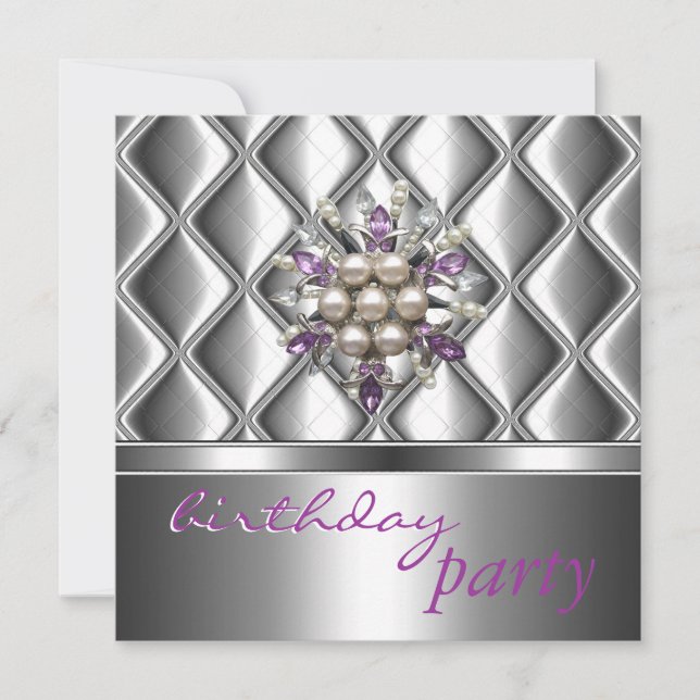 Invitation Cristal Violet Mauve Argent Bijou (Devant)