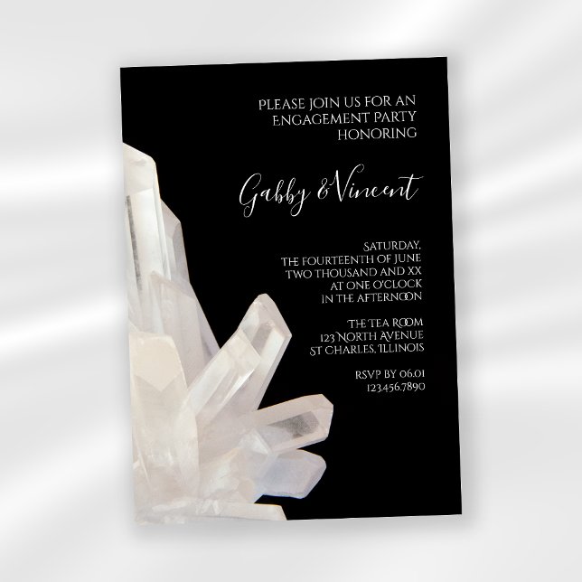 Invitation Cristaux blancs sur Black Engagement Party (Créateur téléchargé)