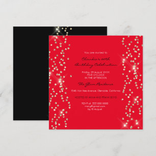 Invitation Cristaux Confetti Or Naissance Noir Rouge