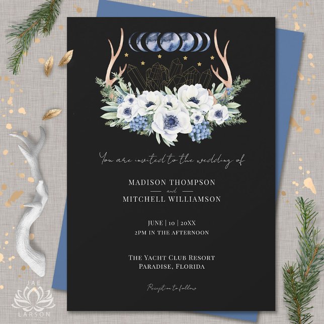 Invitation Cristaux de lune Fleurs Boho Mariage métaphysique (Créateur téléchargé)