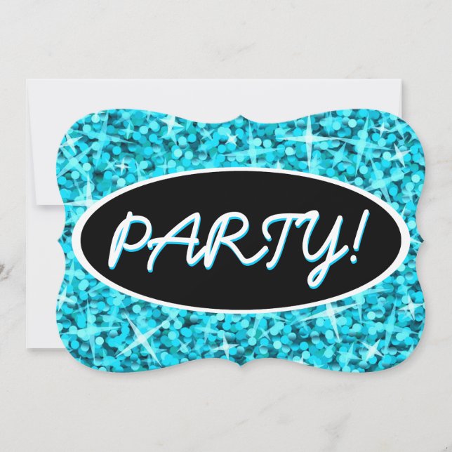 Invitation Crochet ovale noir Glitz Blue 'Party ! ' (Devant)