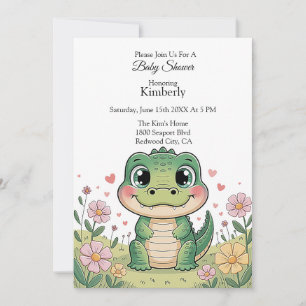 Invitation Crocodile adorable dans un champ de fleurs