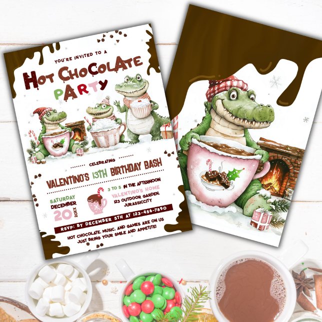 Invitation Crocodile Chocolat chaud 2 fêtes Anniversaire (Créateur téléchargé)