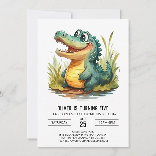 Invitation Crocodile de dessin personnalisé Anniversaire (Devant)
