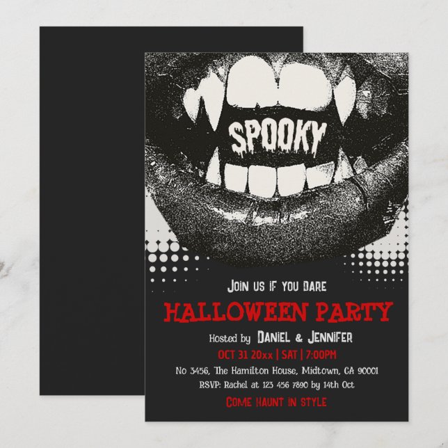 Invitation Crocs de Vampire Halloween Party Sang Rouge Épouva (Devant / Derrière)