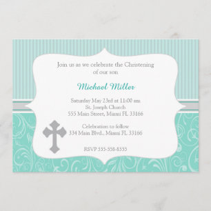 Invitation croisée de baptême de turquoise