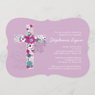 Invitation croisée florale rose moderne de baptême