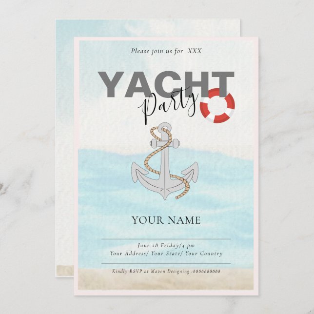 Invitation Croisière en yacht pour anniversaire  (Devant / Derrière)