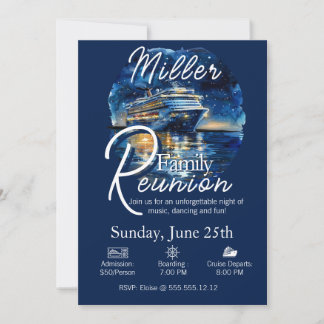 Invitation Croisière Reunion Famille Bateau Blue & White Invi