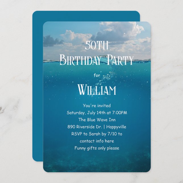 Invitation Croisière sous-marine Anniversaire Unisex Design (Devant / Derrière)