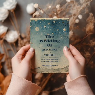 Invitation Croissant de Lune Bleu Céleste Vintage