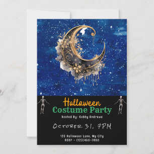 Invitation Croissant de lune noir et or Halloween noir