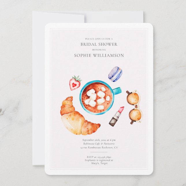 Invitation Croissant français et Fête des mariées café (Devant)