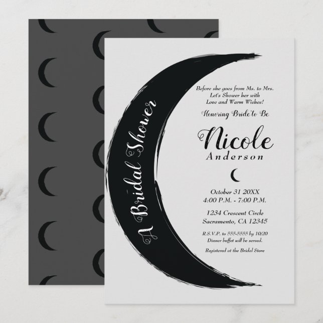 Invitation Croissant Noir Fête de Fiançailles Céleste de la L (Devant / Derrière)