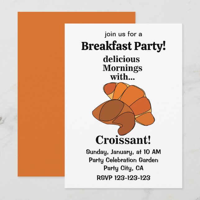 Invitation Croissant Pastry Breakfast Party (Devant / Derrière)