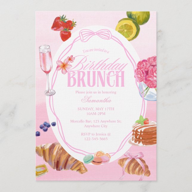 Invitation Croissant Pink Birthday Brunch  (Devant)