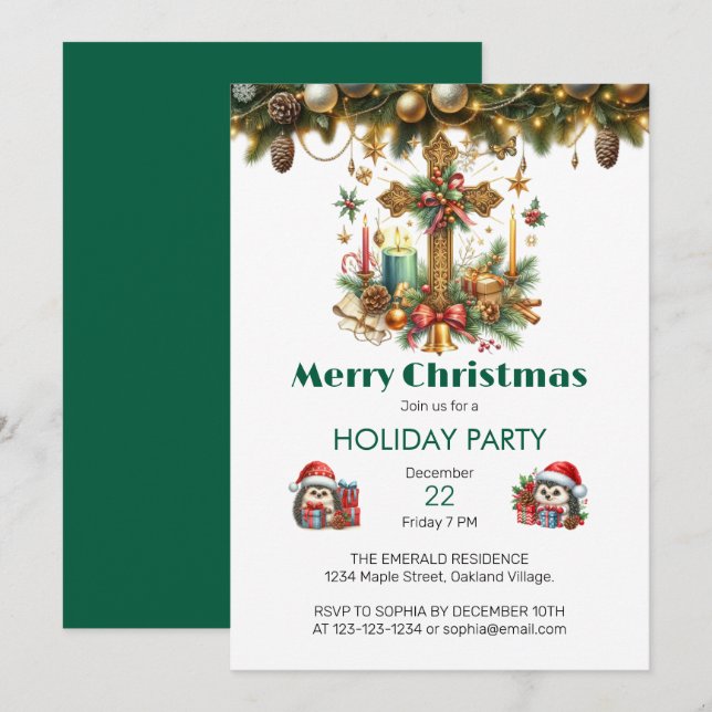 Invitation Croix avec étoiles et bougies Noël (Devant / Derrière)