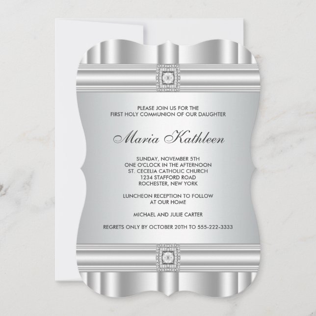 Invitation Croix Blanche Filles de Diamant Première Communion (Devant)