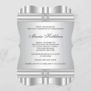 Invitation Croix Blanche Filles de Diamant Première Communion