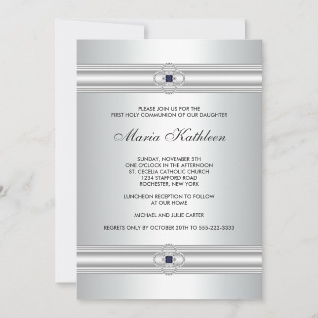 Invitation Croix Blanche Filles de Diamant Première Communion (Devant)