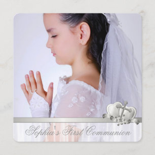 Invitation Croix Blanche Filles Photo Première Communion