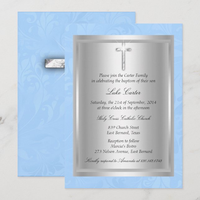 Invitation Croix Bleue Baptême de la Croix (Devant / Derrière)