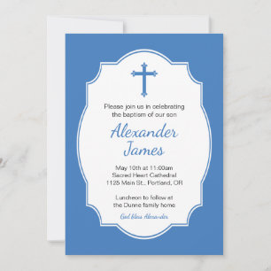 Invitation Croix Bleue Bébé Baptême Baptême Christening