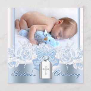 Invitation Croix Bleue Bébé Bleu Bébé