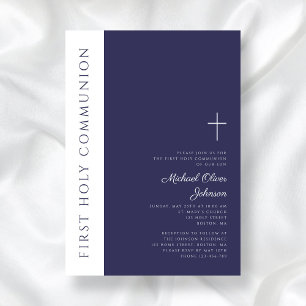 Invitation Croix Bleue de la Marine moderne Première communio