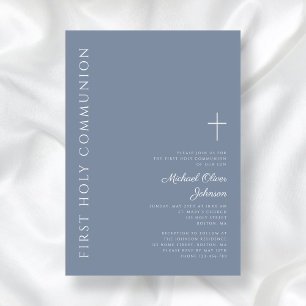 Invitation Croix Bleue Dusty moderne Première communion saint