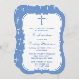 Invitation Croix Bleue Et Blanche Sainte Communion Ou Confirm