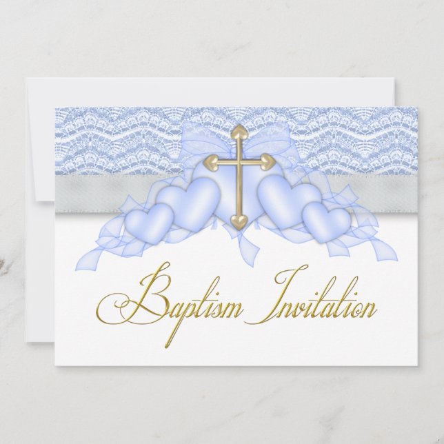 Invitation Croix Bleue et Or Garçons Baptême Bleu (Devant)