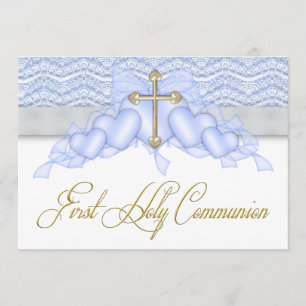 Invitation Croix bleue et or pour garçons Première Communion