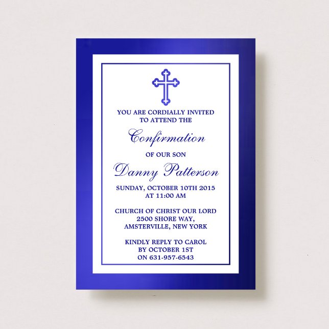 Invitation Croix Bleue Métallique Communion Sainte Ou Confirm (Créateur téléchargé)