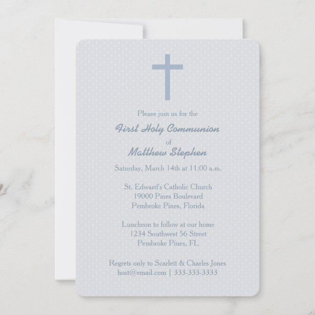 Invitation Croix Bleue Pastel Communion (Devant)