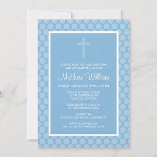 Invitation Croix Bleue Polka Dot Baptême Baptême