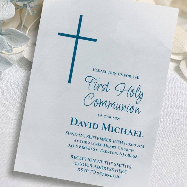 Invitation croix bleue Premier garçon de la Sainte Communion (Créateur téléchargé)